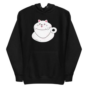 unisex-premium-pullover-hoodie-black-front-6a16ec57de453.jpg Cute Cat Coffee Hoodie