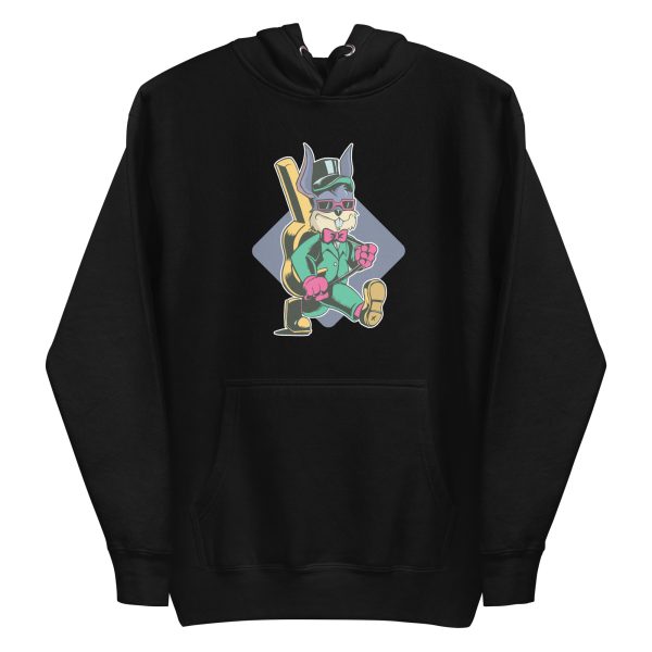 unisex-premium-pullover-hoodie-black-front-6a183544dbf7d.jpg Rabbit Carrying Guitar Hoodie