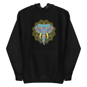 unisex-premium-pullover-hoodie-black-front-6a1984506310a.jpg Colorful Mandala Elephant Hoodie