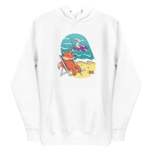 unisex-premium-pullover-hoodie-white-front-6a18312049c8a.jpg Fox and Rabbit Beach Friends Hoodie