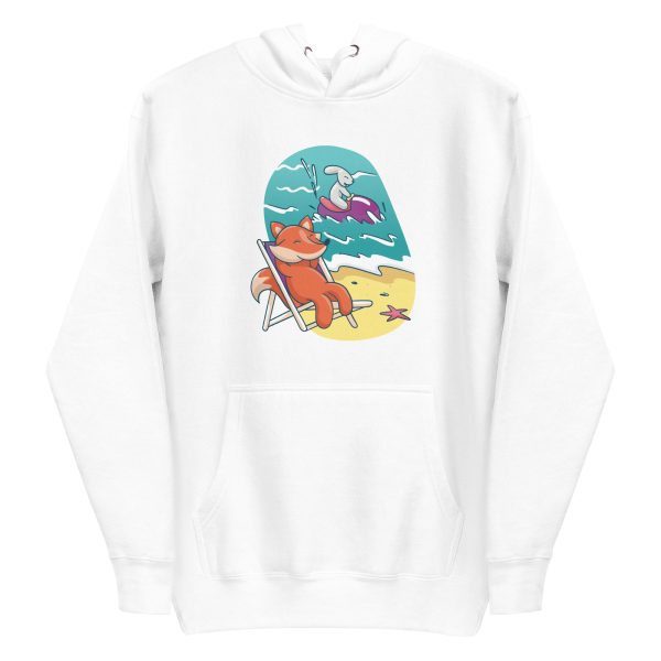 unisex-premium-pullover-hoodie-white-front-6a18312049c8a.jpg Fox and Rabbit Beach Friends Hoodie