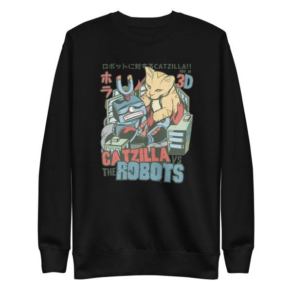 unisex-premium-sweatshirt-black-front-6a16d8b757cd2.jpg Catzilla vs Robots Sweatshirt