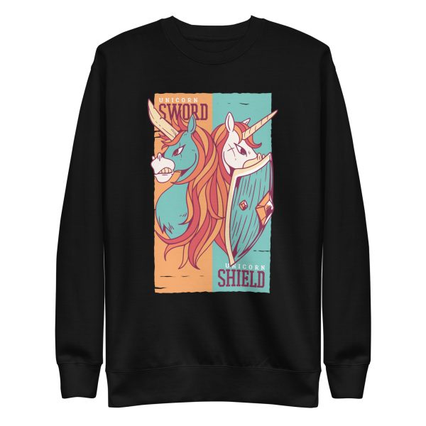 unisex-premium-sweatshirt-black-front-6a17b08031a08.jpg Unicorns Sword and Shield Sweatshirt