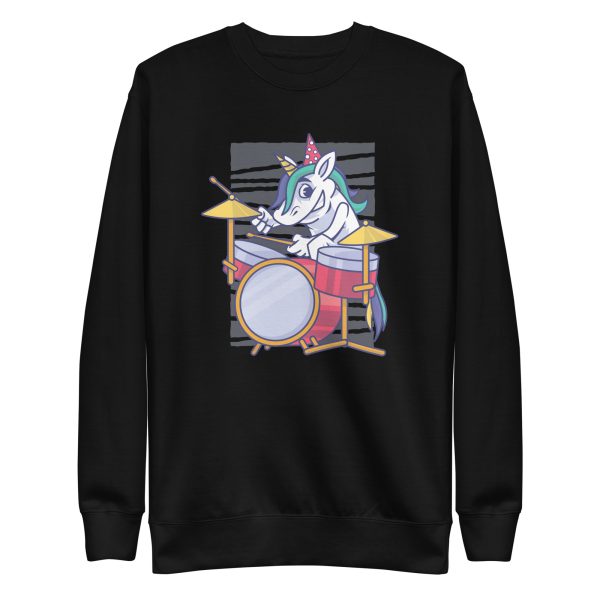 unisex-premium-sweatshirt-black-front-6a17e48075f23.jpg Birthday Unicorn Drummer Sweatshirt