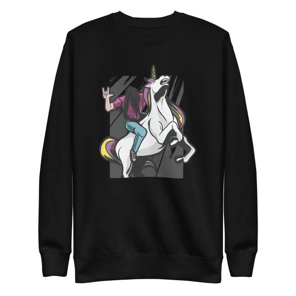 unisex-premium-sweatshirt-black-front-6a17e4e4ec51b.jpg Metalhead Riding Unicorn Sweatshirt