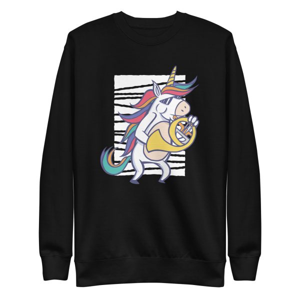 unisex-premium-sweatshirt-black-front-6a17e78311579.jpg French Horn Unicorn Sweatshirt