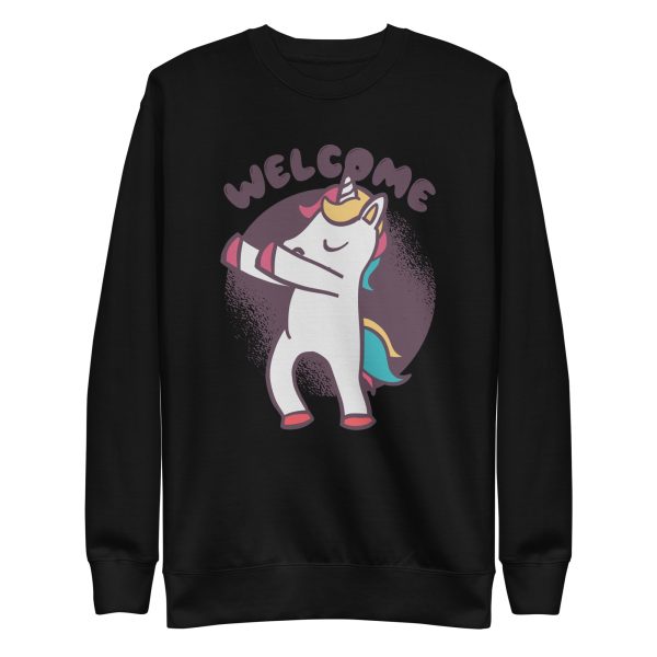 unisex-premium-sweatshirt-black-front-6a17fe089cb9d.jpg Welcome Unicorn Sweatshirt