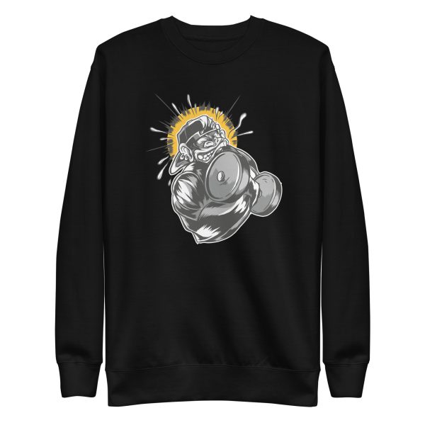 unisex-premium-sweatshirt-black-front-6a1aee5ae8b0f.jpg Monkey Dumbbell Sweatshirt