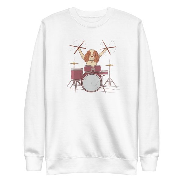 unisex-premium-sweatshirt-white-front-6a15accfde9ec.jpg Drummer Dog Sweatshirt