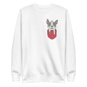 unisex-premium-sweatshirt-white-front-6a168895b6faf.jpg French Bulldog Pocket Sweatshirt