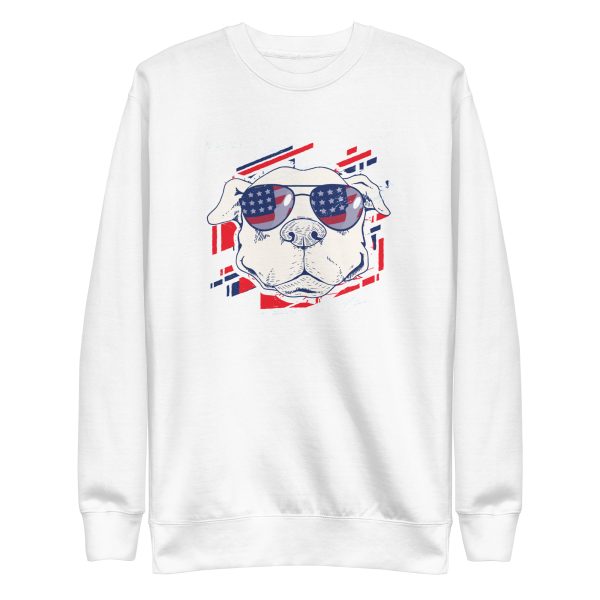 unisex-premium-sweatshirt-white-front-6a168aaaece95.jpg American Dog With Sunglasses Sweatshirt
