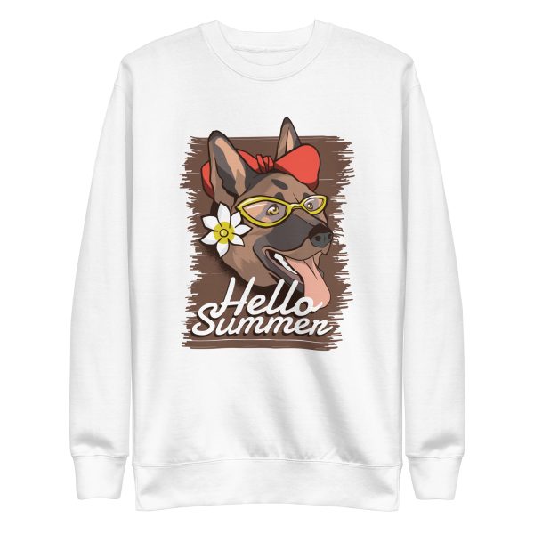 unisex-premium-sweatshirt-white-front-6a168fead0b2e.jpg Hello Summer Dog Sweatshirt
