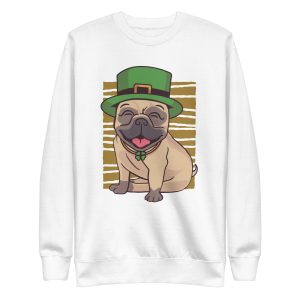 unisex-premium-sweatshirt-white-front-6a16cba11a602.jpg St Patricks Day Pug Sweatshirt