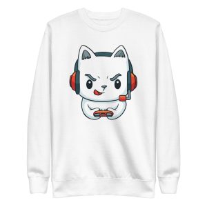 unisex-premium-sweatshirt-white-front-6a16d687ec7e0.jpg Gamer Cat Sweatshirt