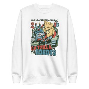 unisex-premium-sweatshirt-white-front-6a16d8b755681.jpg Catzilla vs Robots Sweatshirt