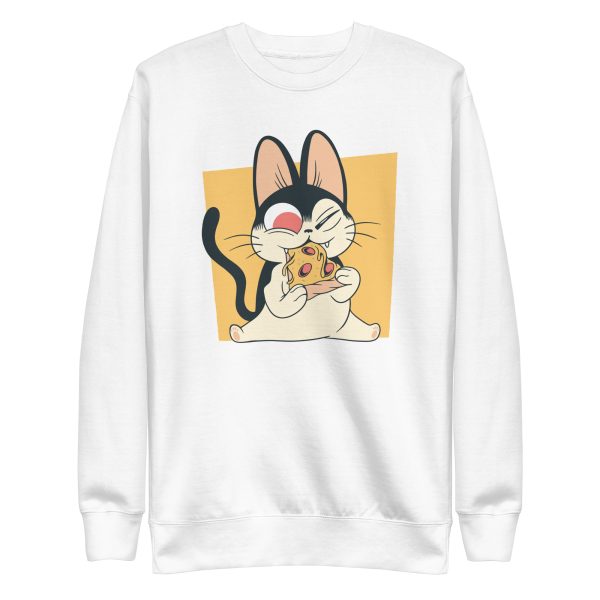 unisex-premium-sweatshirt-white-front-6a16e77c39be7.jpg Cat Pizza Sweatshirt