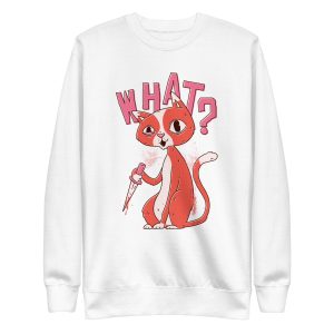 unisex-premium-sweatshirt-white-front-6a16f1b2ce62e.jpg Cat With Knife Sweatshirt