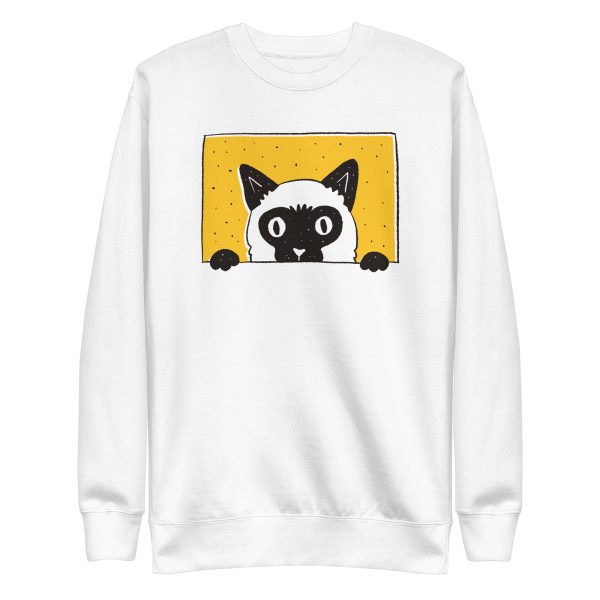 unisex-premium-sweatshirt-white-front-6a16f3bfe2165.jpg Peeking Cat Sweatshirt