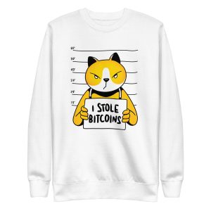 unisex-premium-sweatshirt-white-front-6a170ad71a135.jpg Cat Bitcoin Thief Sweatshirt