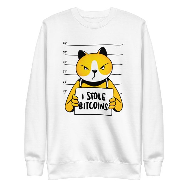 unisex-premium-sweatshirt-white-front-6a170ad71a135.jpg Cat Bitcoin Thief Sweatshirt