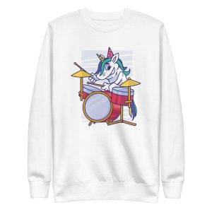 unisex-premium-sweatshirt-white-front-6a17e48072561.jpg Birthday Unicorn Drummer Sweatshirt