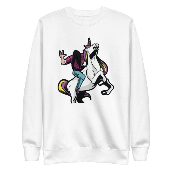 unisex-premium-sweatshirt-white-front-6a17e4e4ea325.jpg Metalhead Riding Unicorn Sweatshirt