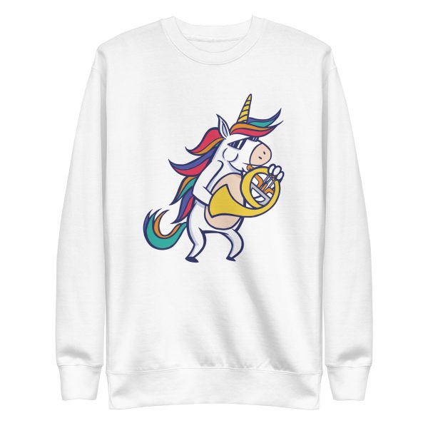 unisex-premium-sweatshirt-white-front-6a17e78314172.jpg French Horn Unicorn Sweatshirt