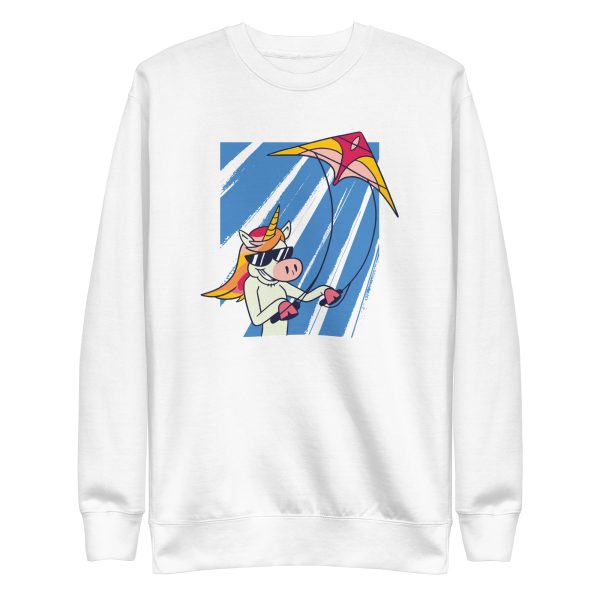 unisex-premium-sweatshirt-white-front-6a17f61715751.jpg Unicorn Flying Kite Sweatshirt