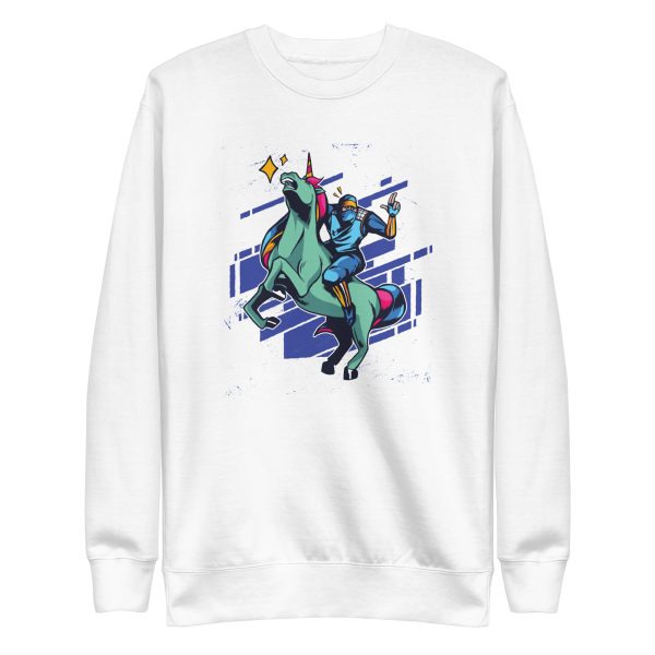 unisex-premium-sweatshirt-white-front-6a17fc359f6cf.jpg Ninja and Unicorn Sweatshirt