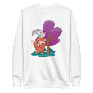unisex-premium-sweatshirt-white-front-6a181b7418bf5.jpg Fox and Bunny Sweatshirt
