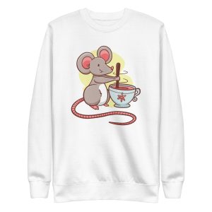unisex-premium-sweatshirt-white-front-6a182131b4d69.jpg Mouse Stirring Tea Sweatshirt