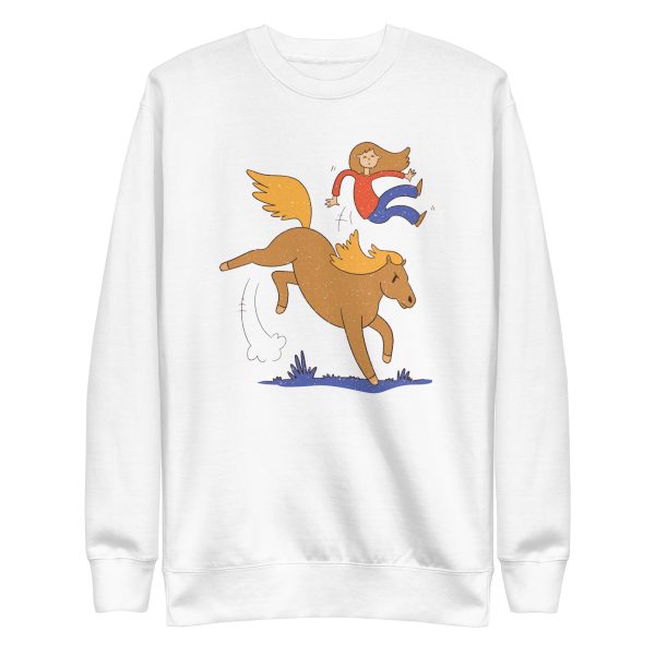 unisex-premium-sweatshirt-white-front-6a182cd9f29d8.jpg Girl Falling From Horse Sweatshirt