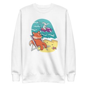 unisex-premium-sweatshirt-white-front-6a18312b28884.jpg Fox and Rabbit Beach Friends Sweatshirt