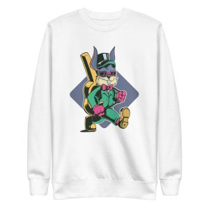unisex-premium-sweatshirt-white-front-6a18354fd11a8.jpg Rabbit Carrying Guitar Sweatshirt
