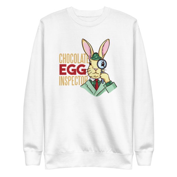 unisex-premium-sweatshirt-white-front-6a18f6d3d39c0.jpg Chocolate Egg Inspector Sweatshirt