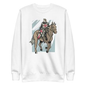 unisex-premium-sweatshirt-white-front-6a18fc51b2ac0.jpg Horseriding Knight Templar Sweatshirt