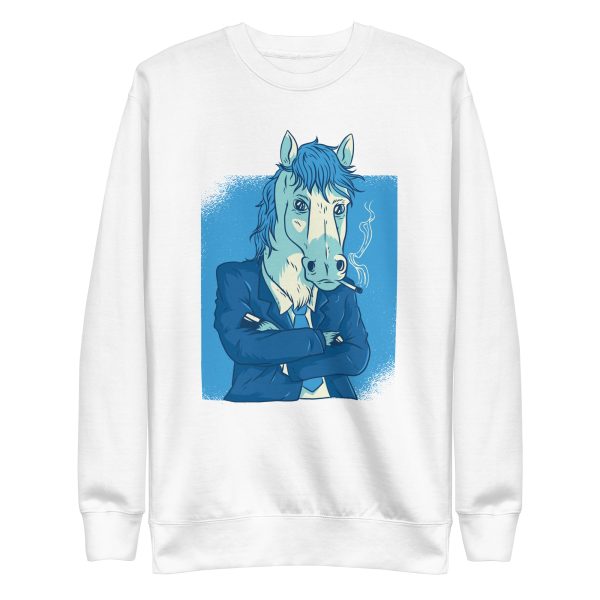unisex-premium-sweatshirt-white-front-6a191b5a8345c.jpg Horse In Business Suit Sweatshirt
