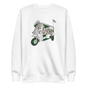 unisex-premium-sweatshirt-white-front-6a19761593060.jpg Elephant Taxi Sweatshirt