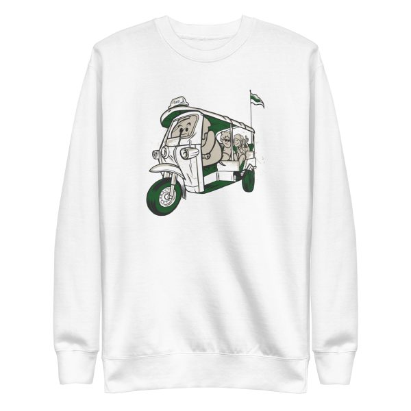 unisex-premium-sweatshirt-white-front-6a19761593060.jpg Elephant Taxi Sweatshirt