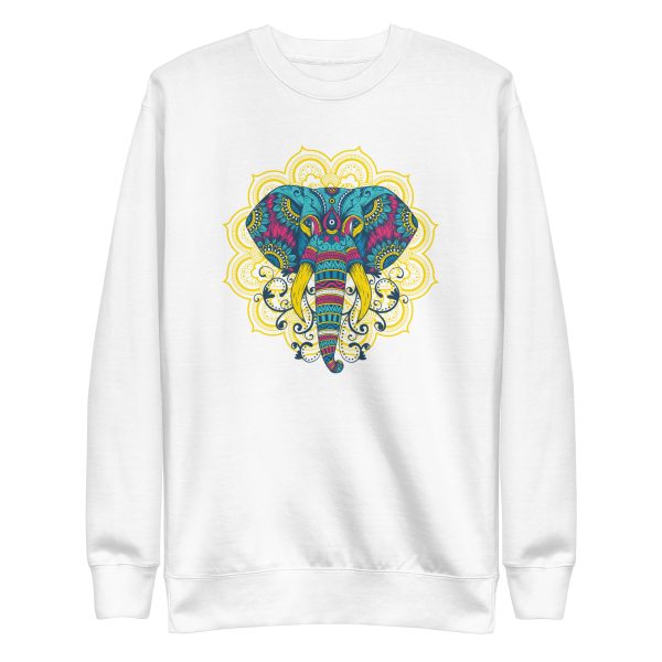 unisex-premium-sweatshirt-white-front-6a19845b89641.jpg Colorful Mandala Elephant Sweatshirt