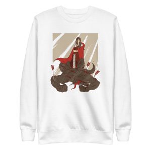 unisex-premium-sweatshirt-white-front-6a198efd5afb9.jpg Red Hood Wolf Sweatshirt