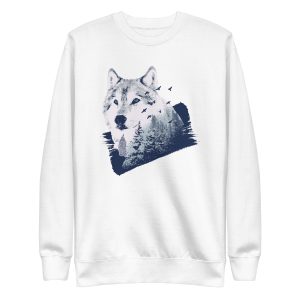 unisex-premium-sweatshirt-white-front-6a1990471fe43.jpg Wolf Forest Sweatshirt