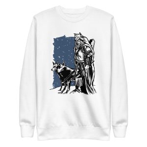 unisex-premium-sweatshirt-white-front-6a1a9d0d7992d.jpg Viking and Wolves Sweatshirt