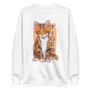 unisex-premium-sweatshirt-white-front-6a1aceb20fe88.jpg Tiger Cat Sweatshirt