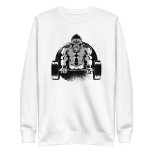 unisex-premium-sweatshirt-white-front-6a1ad80901529.jpg Gorilla Dumbbell Sweatshirt