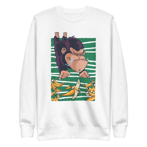 unisex-premium-sweatshirt-white-front-6a1ad9a5ca477.jpg Gorilla Chasing Bananas Sweatshirt