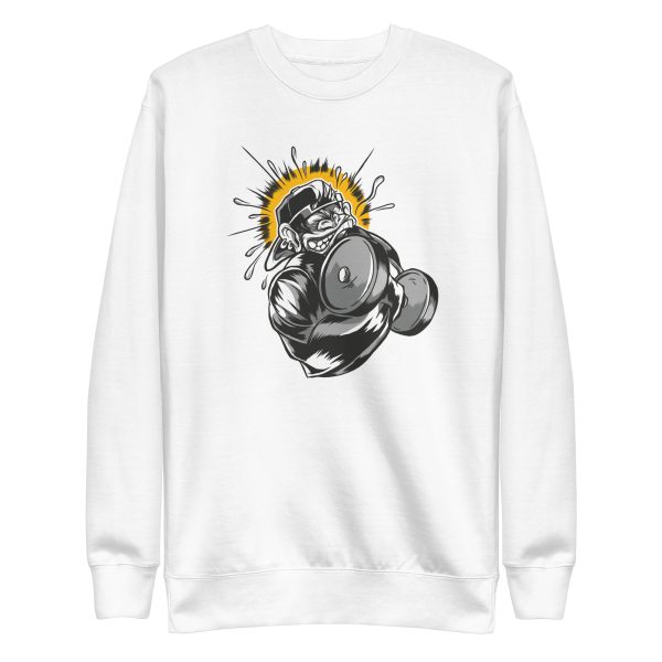 unisex-premium-sweatshirt-white-front-6a1aee5ae5edb.jpg Monkey Dumbbell Sweatshirt