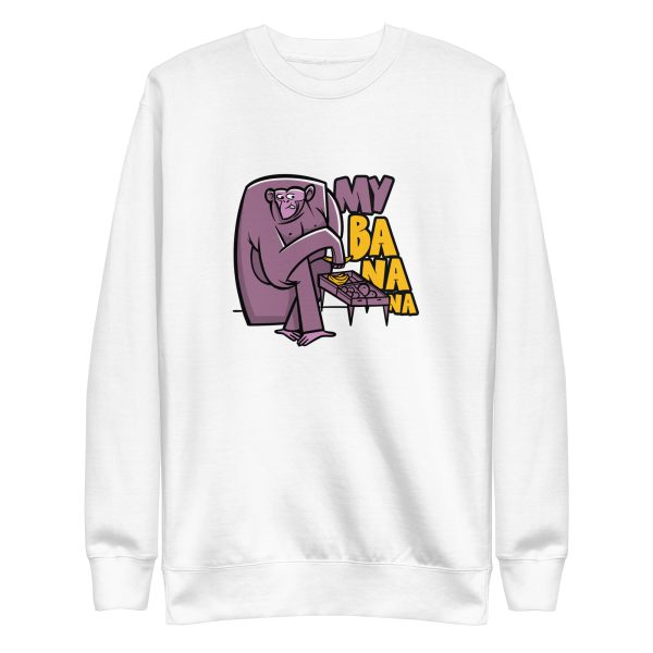 unisex-premium-sweatshirt-white-front-6a1af130e6fc0.jpg Monkey Stealing Sweatshirt
