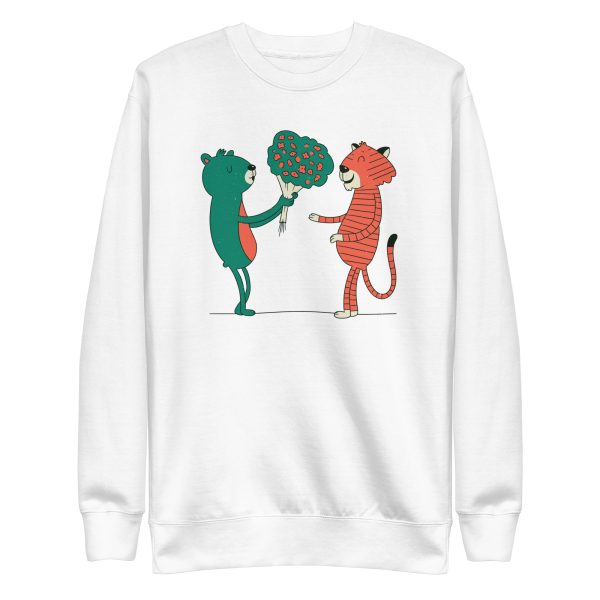 unisex-premium-sweatshirt-white-front-6a1bd40feecc7.jpg Bear and Tiger Flowers Sweatshirt