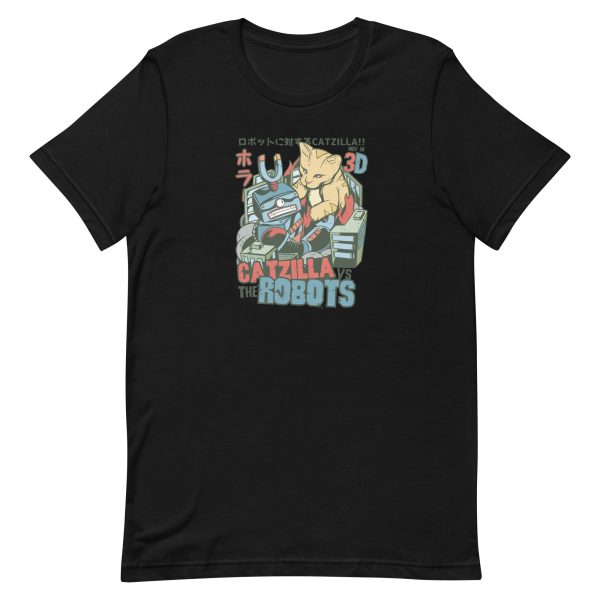 unisex-staple-t-shirt-black-front-6a16d89bafc03.jpg Catzilla vs Robots T-Shirt